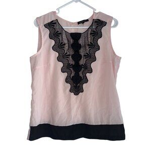 Maxinne Mode Womens Sleeveless Top Size L Pink Black Lace Detail Whimsigoth